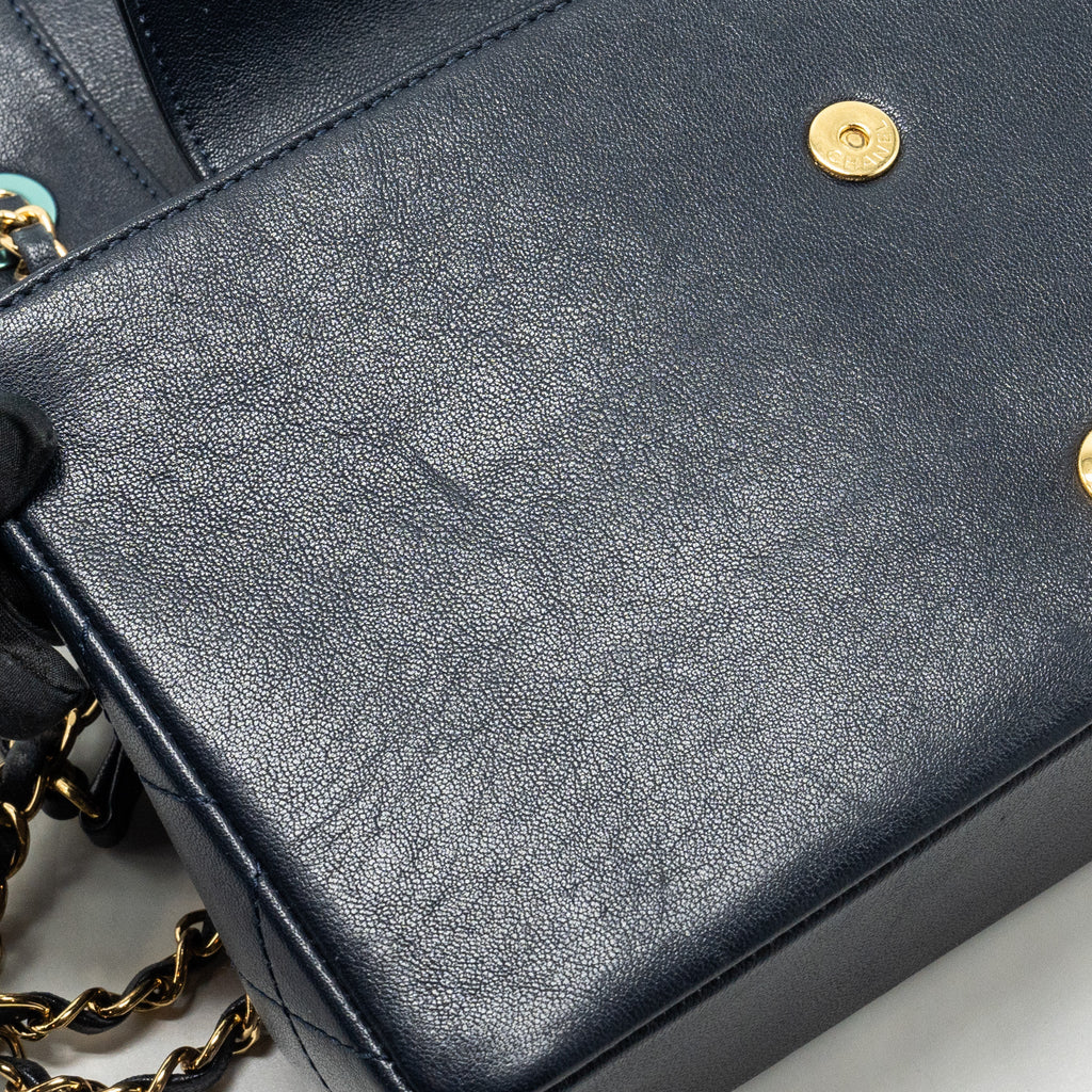 Chanel Mademoiselle Enamel Flap Bag Goatskin Navy