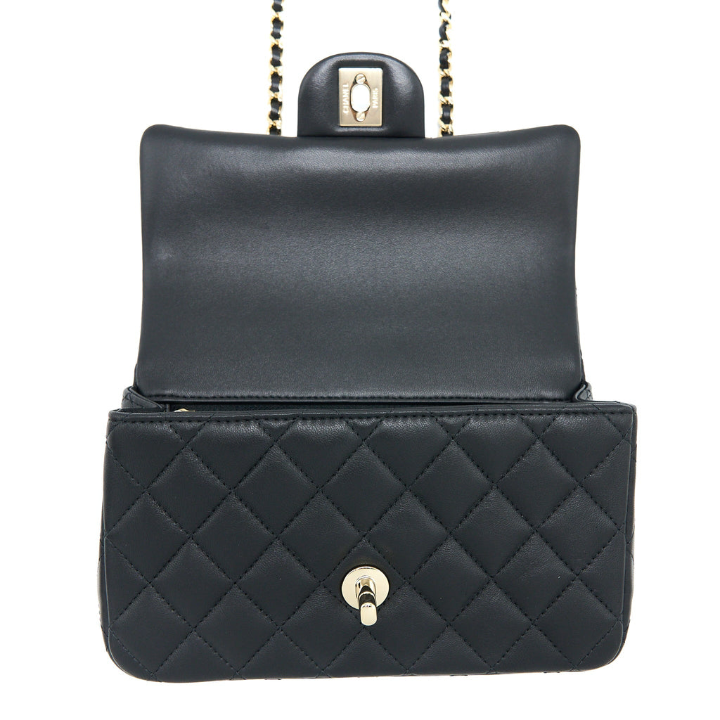 Chanel Top Handle Mini Rectangular Flap Bag Lambskin Black L (Microchip)