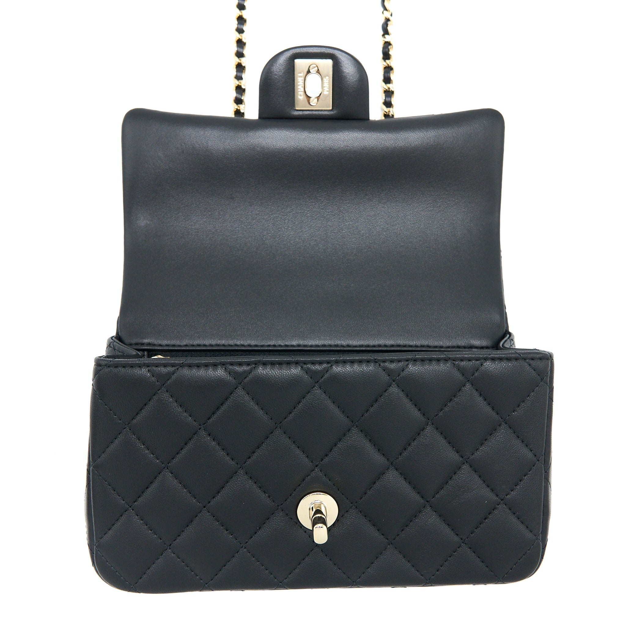 Chanel Top Handle Mini Rectangular Flap Bag Lambskin Black L (Microchip)