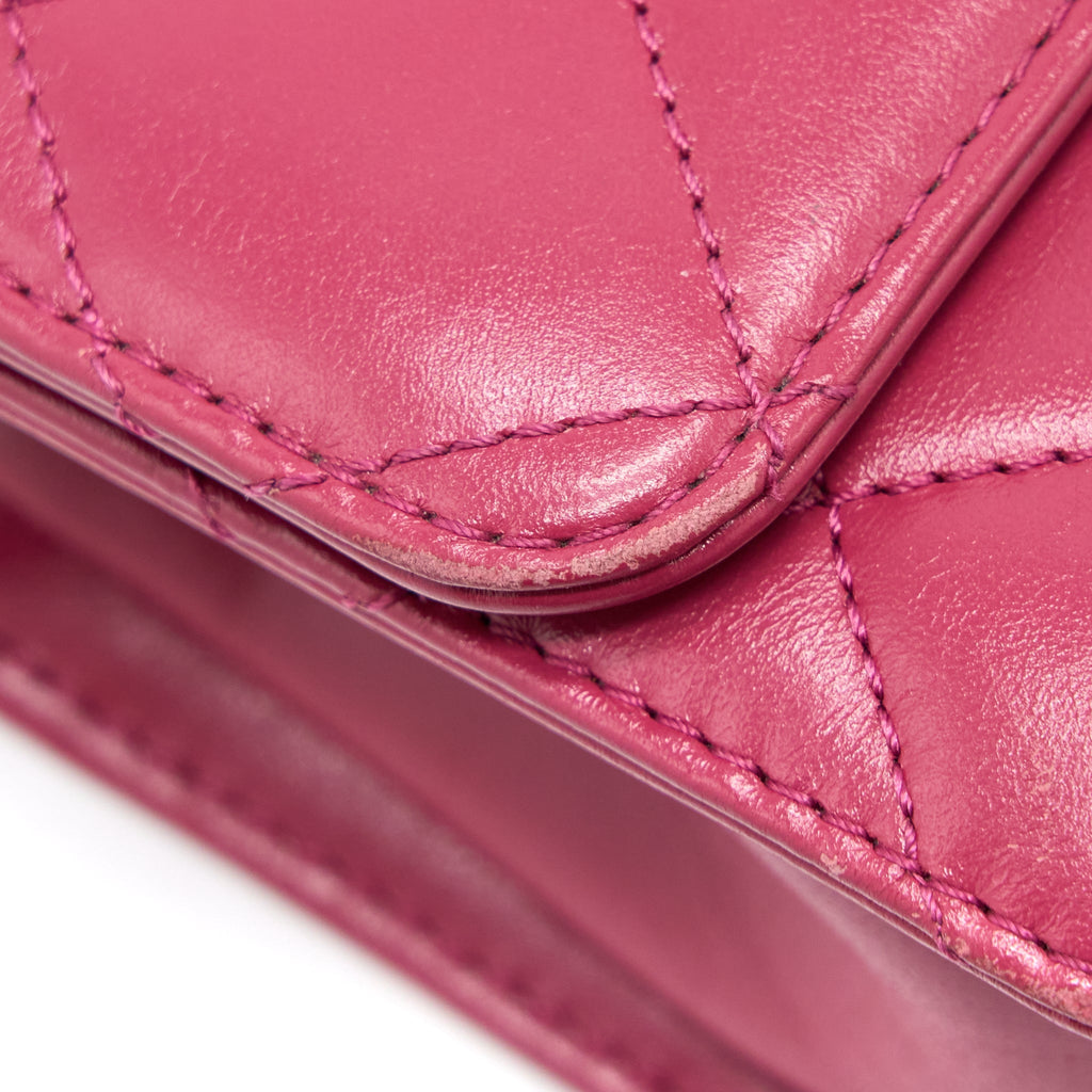 Chanel 21A Small Gold Crush Flap Bag Calfskin Raspberry Pink Brushed  (Microchip)
