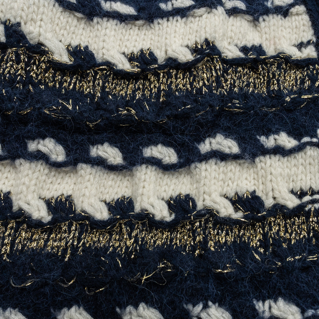 Chanel size 38 22B cardigan cashmere/ cotton / wool multicolour navy/ light blue/ white