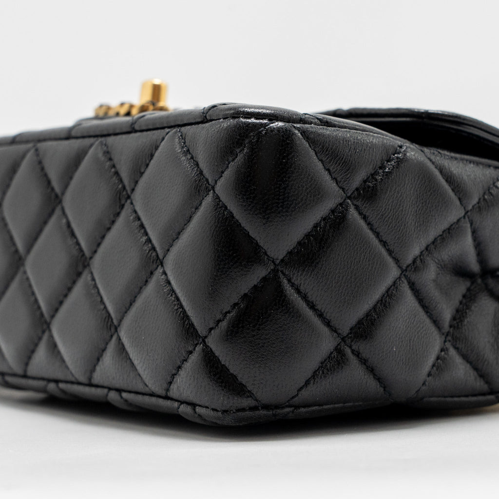 Chanel 24c Detail Top Handle Flap Bag Lambskin Black