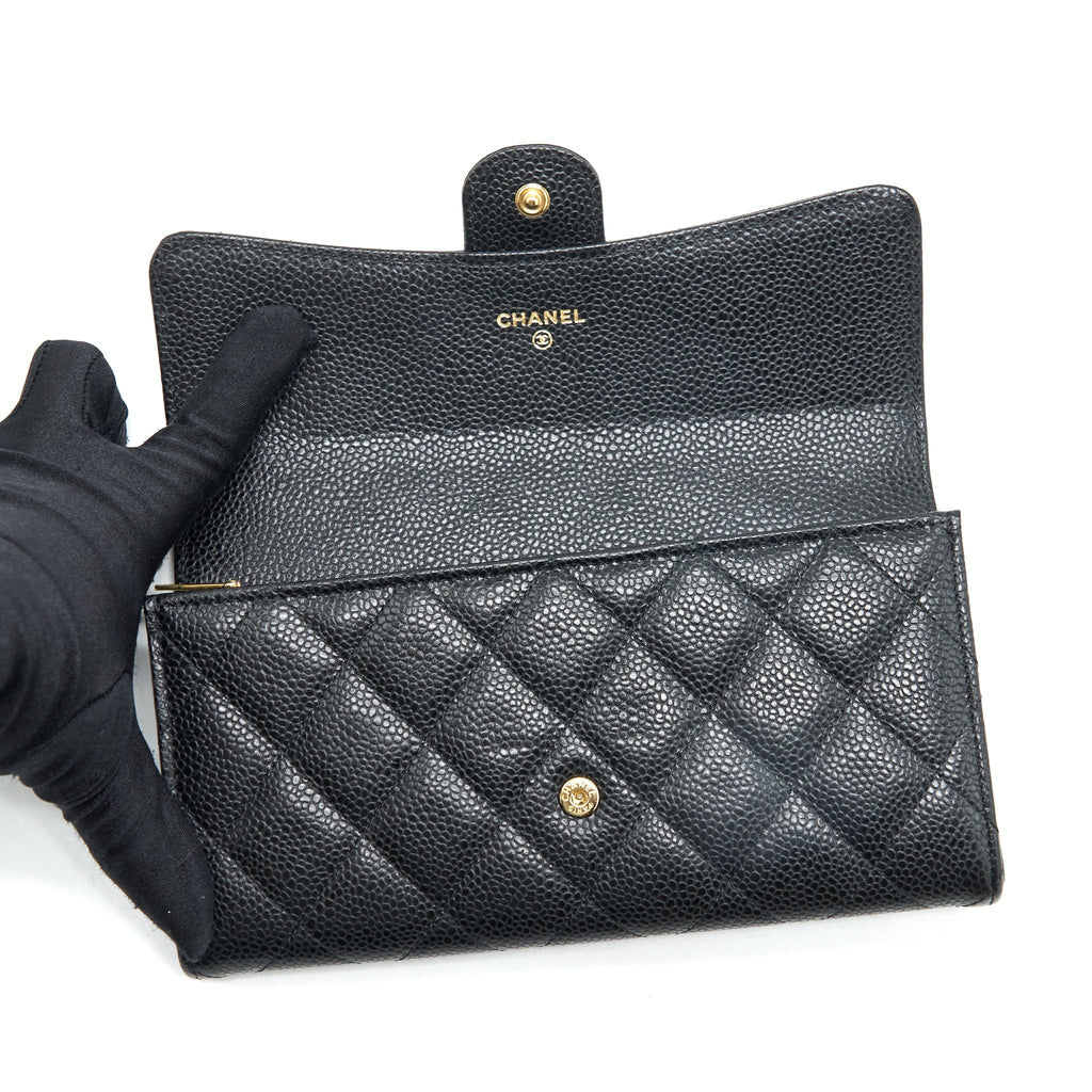 Chanel Classic Long Flap Wallet Caviar Black