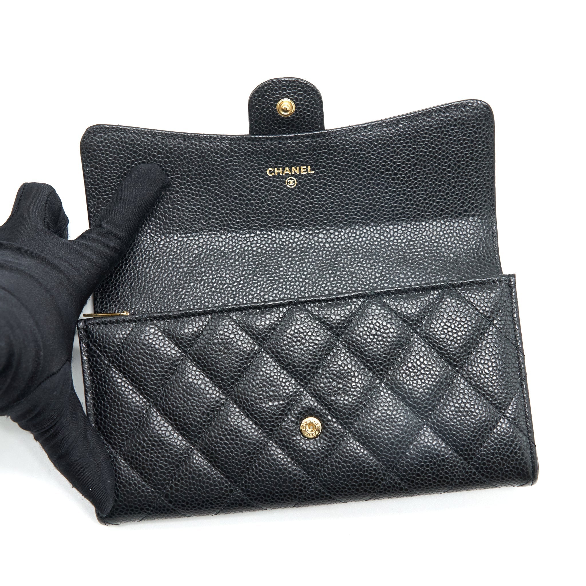Chanel Classic Long Flap Wallet Caviar Black
