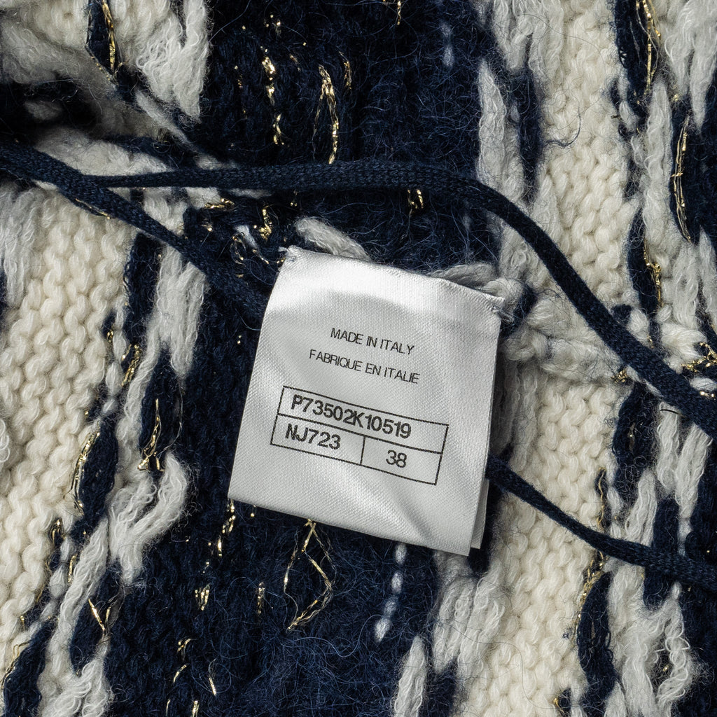 Chanel size 38 22B cardigan cashmere/ cotton / wool multicolour navy/ light blue/ white