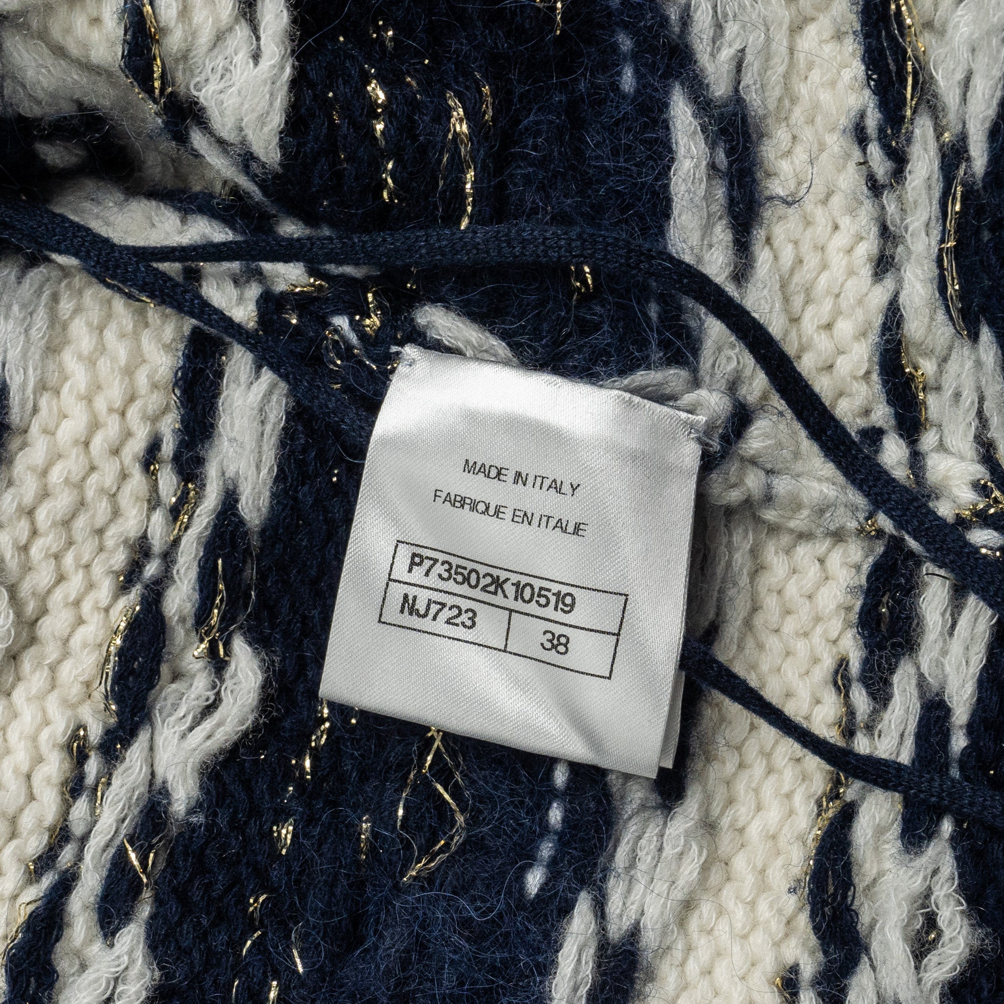 Chanel size 38 22B cardigan cashmere/ cotton / wool multicolour navy/ light blue/ white