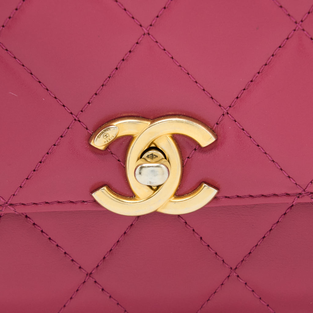 Chanel 21A Small Gold Crush Flap Bag Calfskin Raspberry Pink Brushed  (Microchip)