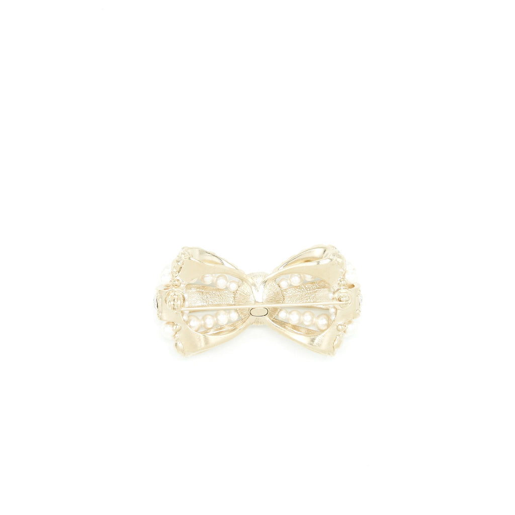 Chanel Bow Brooch With Pearls And Crystals L