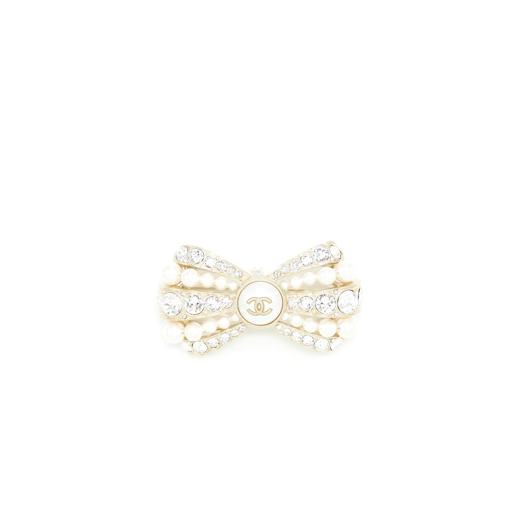Chanel Bow Brooch With Pearls And Crystals L
