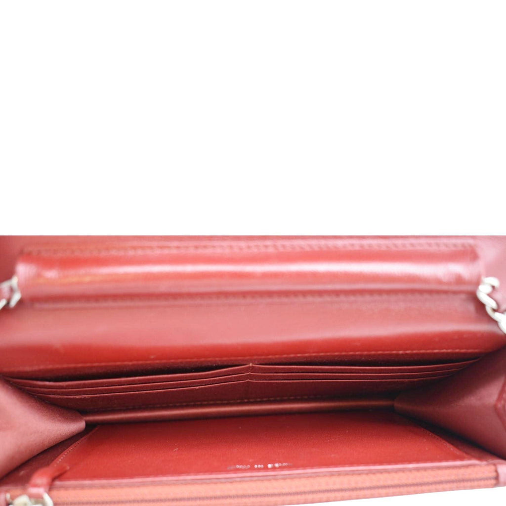 CHANEL Camellia Wallet On Chain Leather Crossbody Bag Red