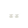 Chanel Classic Mini CC Logo Earrings Silver Tone