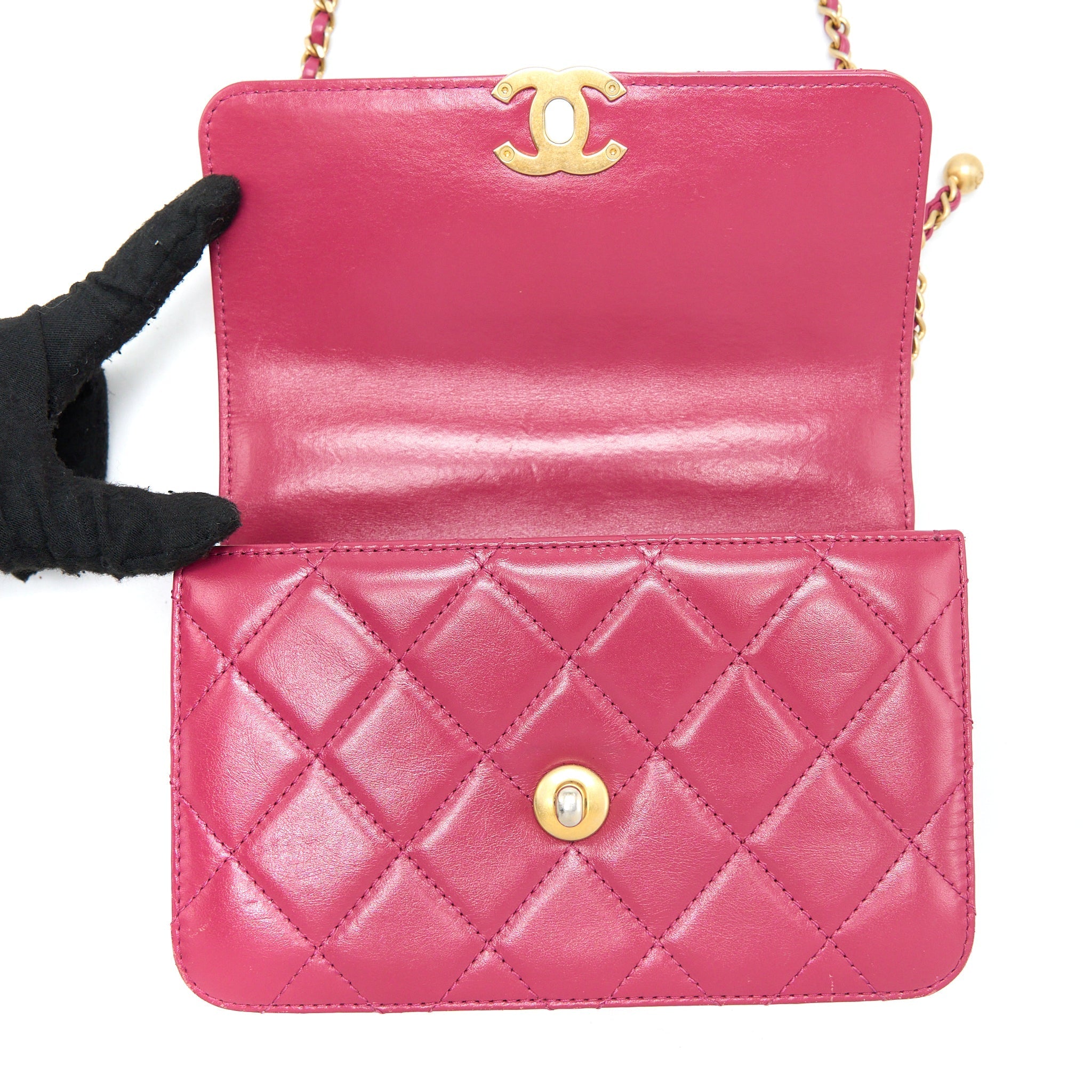 Chanel 21A Small Gold Crush Flap Bag Calfskin Raspberry Pink Brushed  (Microchip)
