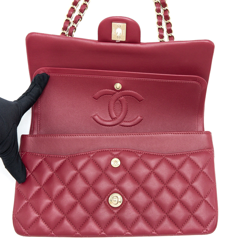 Chanel Medium Classic Flap Bag Lambskin Dark Red L (Microchip)
