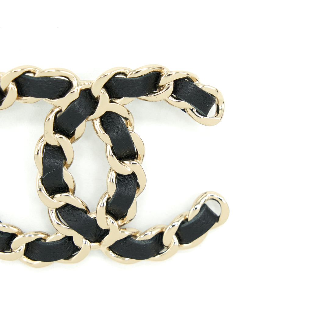 Chanel CC Logo Leather Chain Brooch Black L