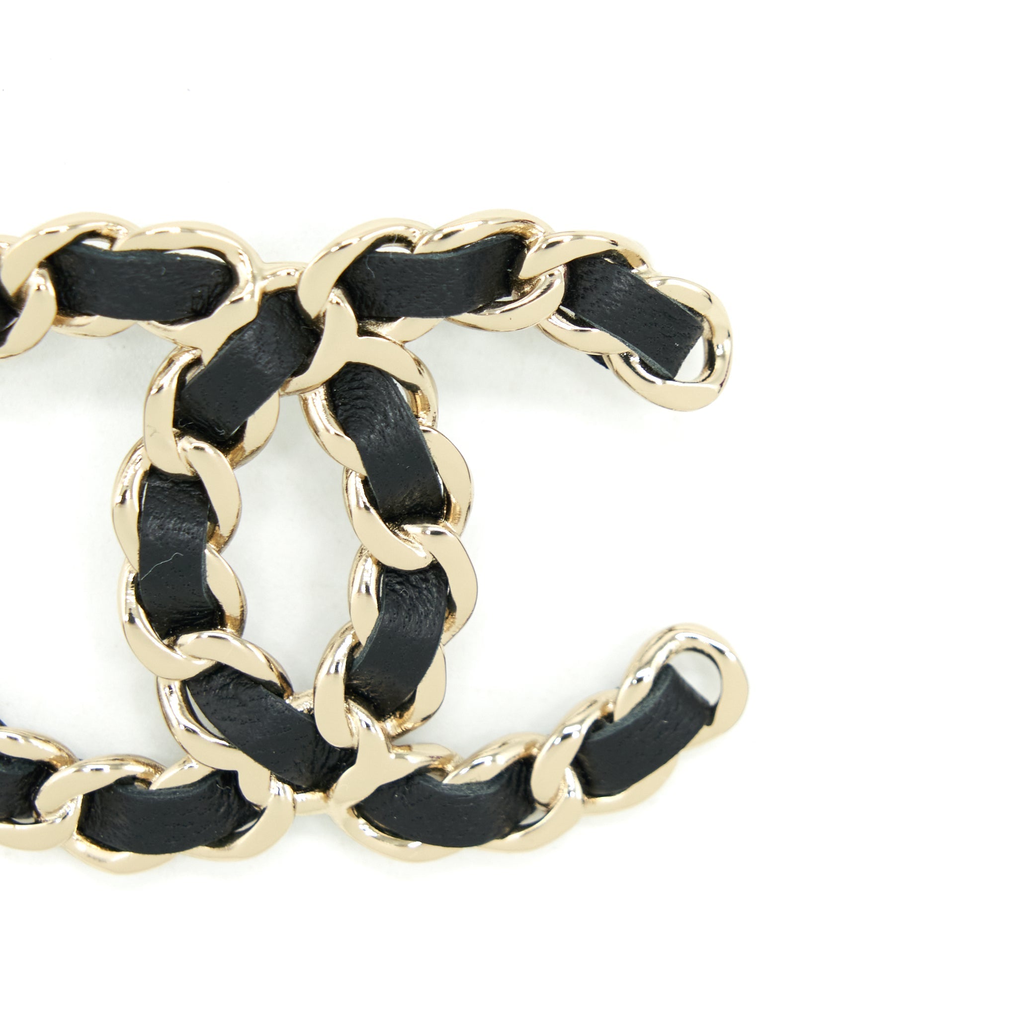 Chanel CC Logo Leather Chain Brooch Black L