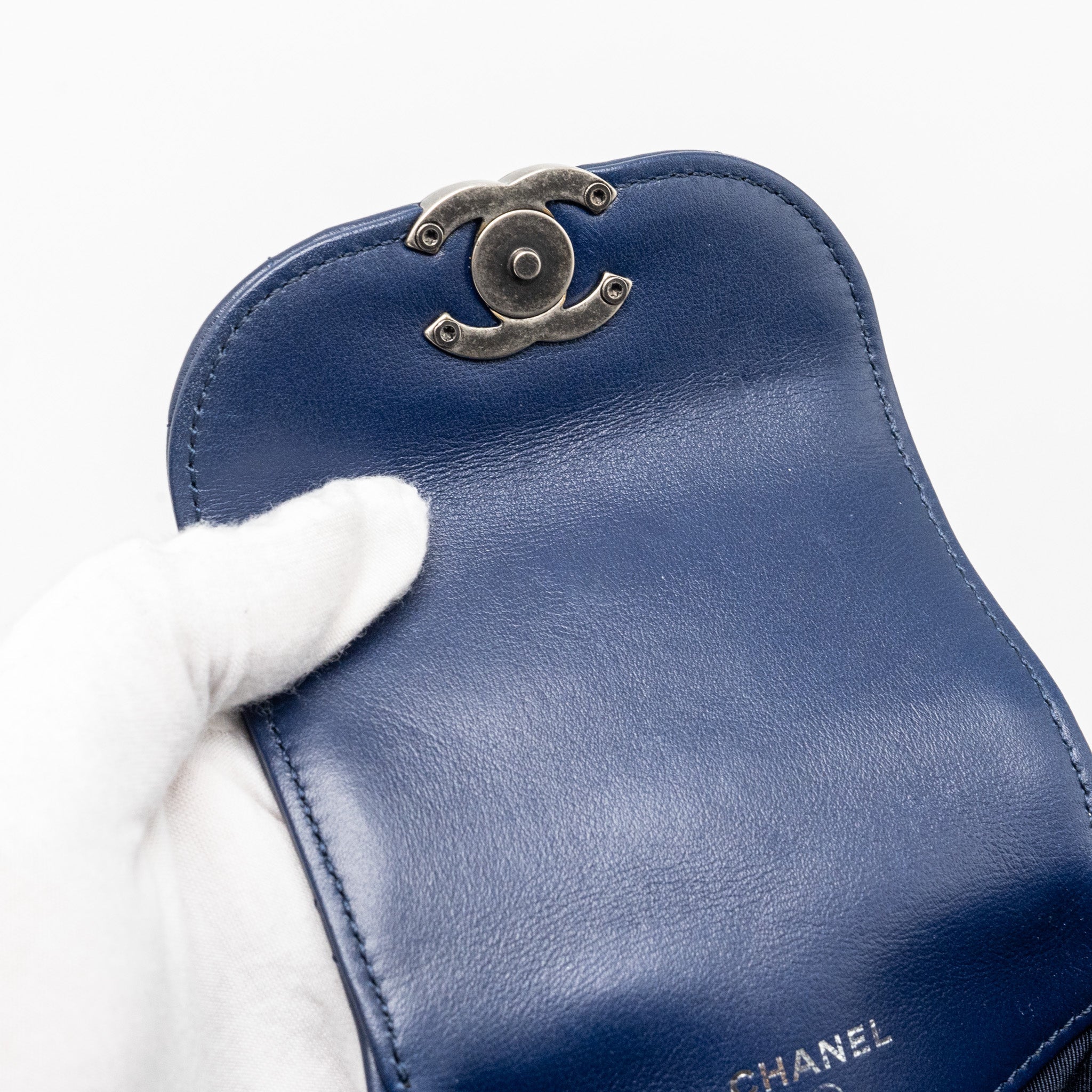 Chanel 20C mini trunk Flap bag Calfskin Navy blue Ruthenium hardware