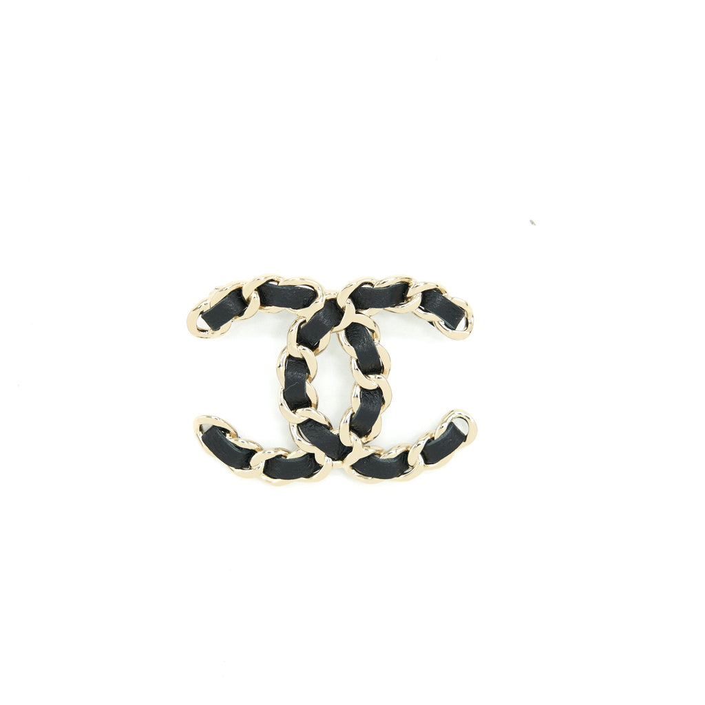 Chanel CC Logo Leather Chain Brooch Black L