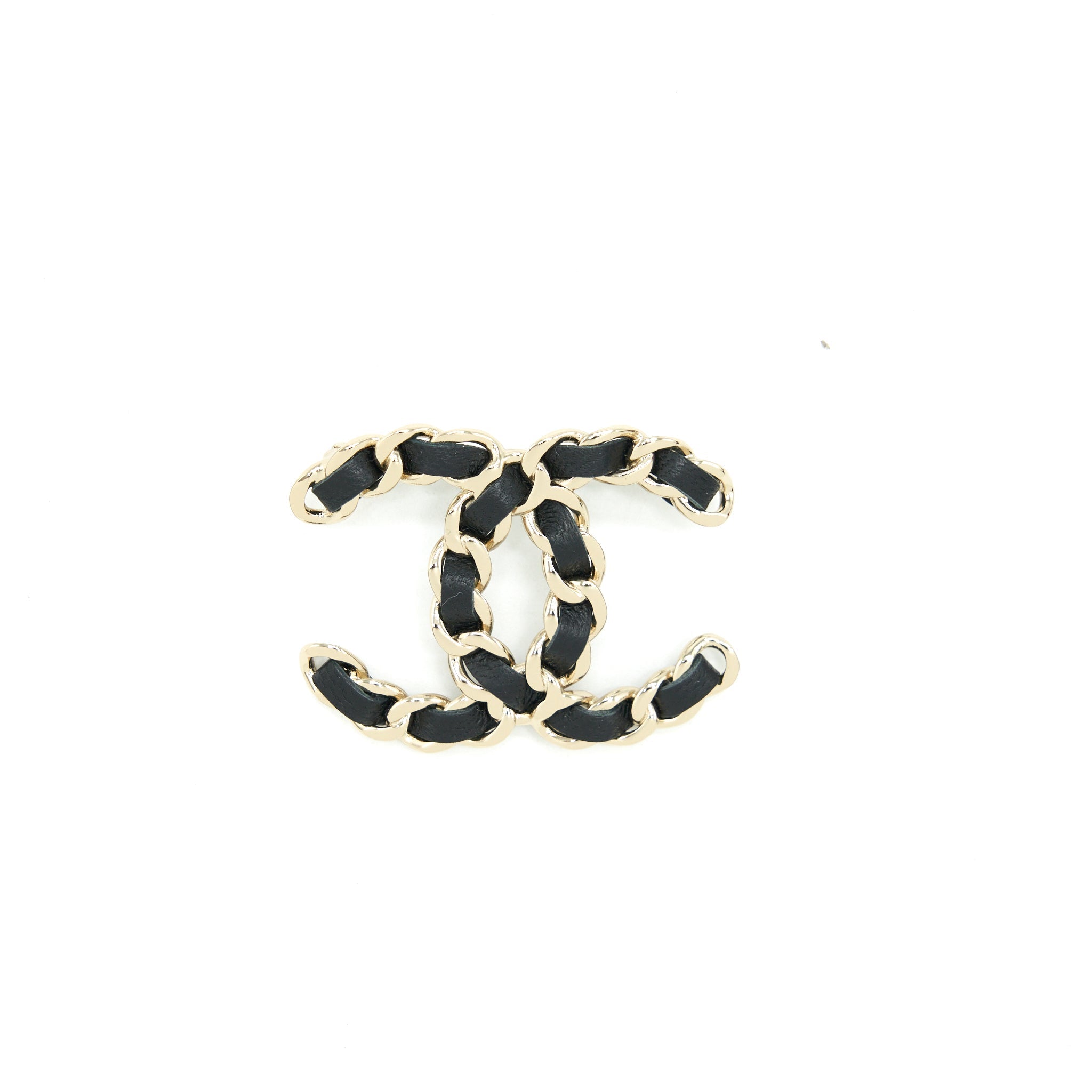 Chanel CC Logo Leather Chain Brooch Black L