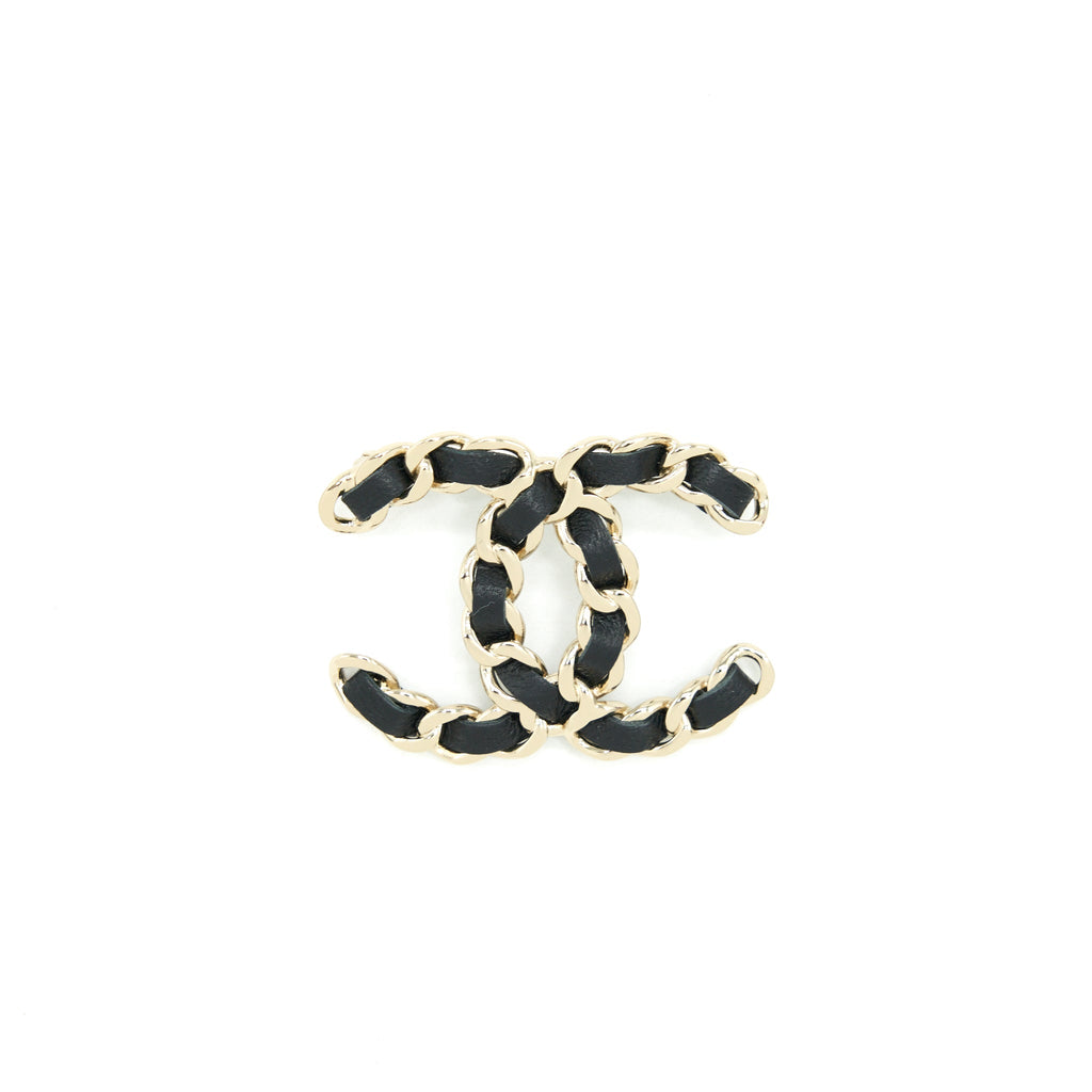 Chanel CC Logo Leather Chain Brooch Black L