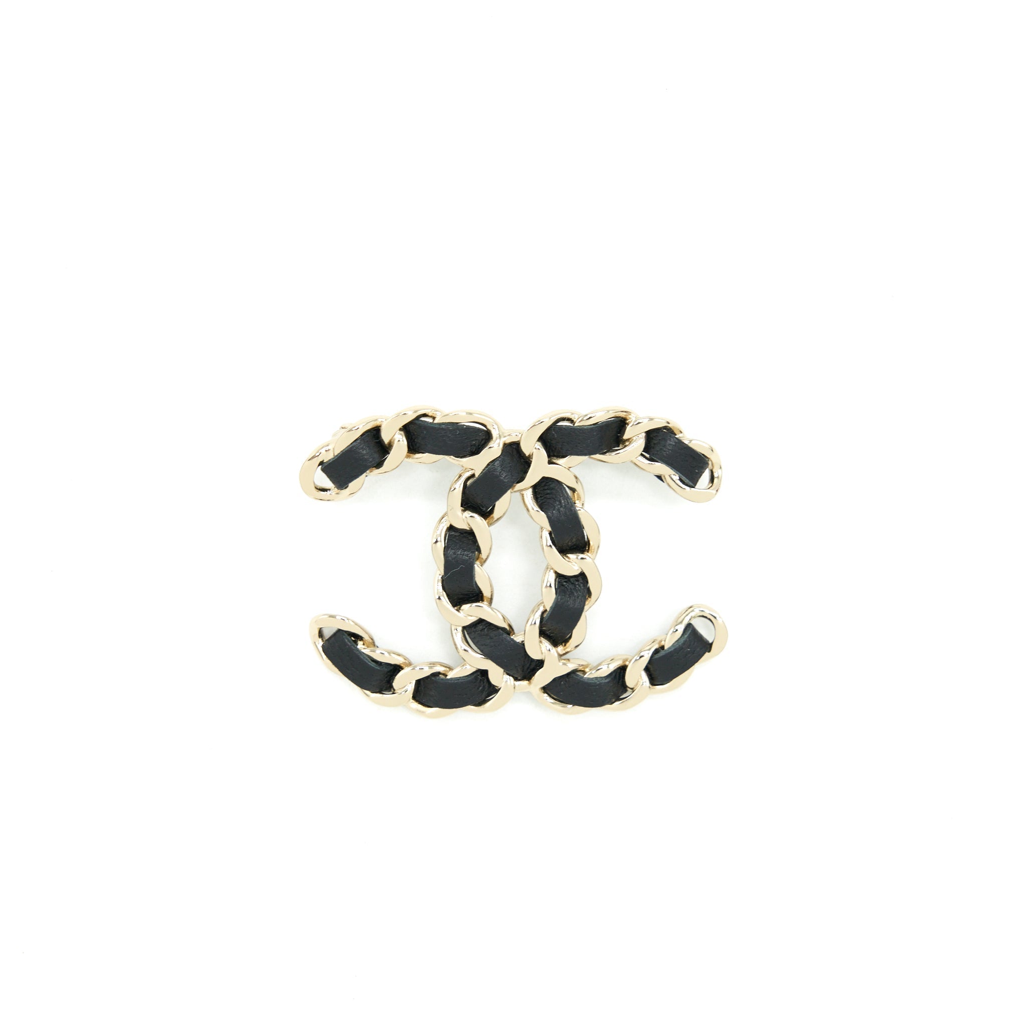 Chanel CC Logo Leather Chain Brooch Black L
