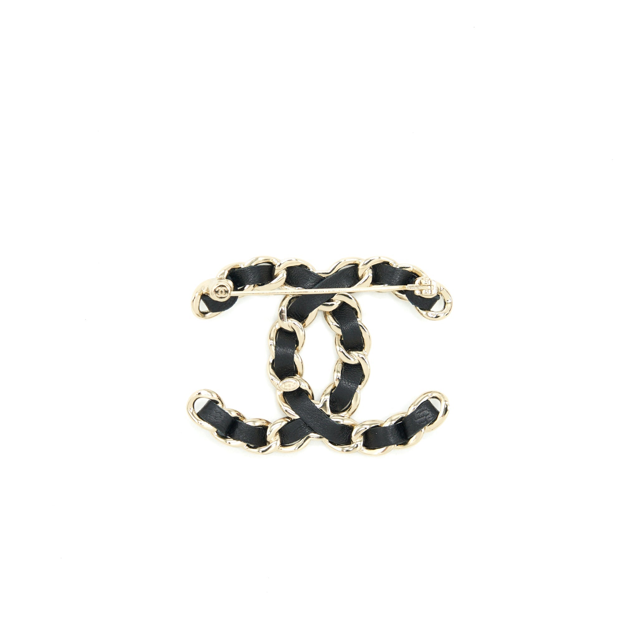 Chanel CC Logo Leather Chain Brooch Black L