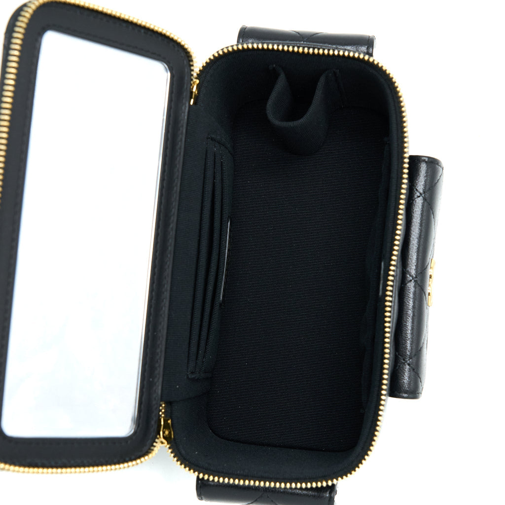 Chanel 22K Top Handle Pocket Long Vanity With Chain Black