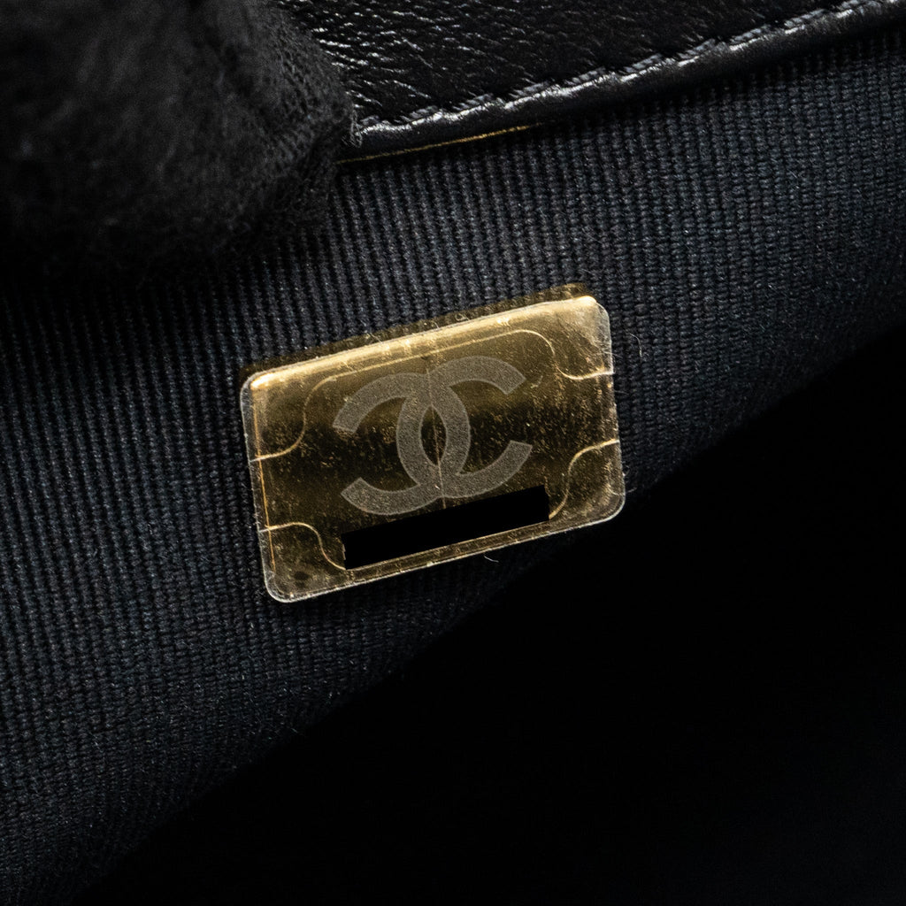 Chanel Quilted Flap Bag Giant Chain Lambskin Black Gold And Black Hardware (microchip)