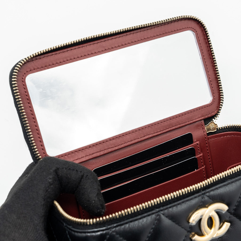 Chanel 24c Gold Crush Long Vanity Case Shiny Calfskin Black  (microchip)