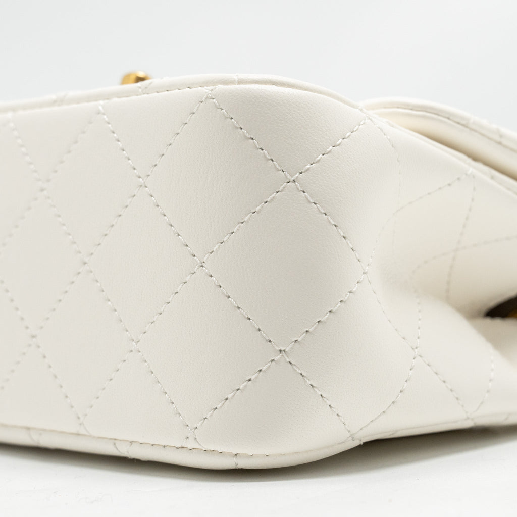 Chanel Pearl Crush Mini Square Lambskin White  (microchip)