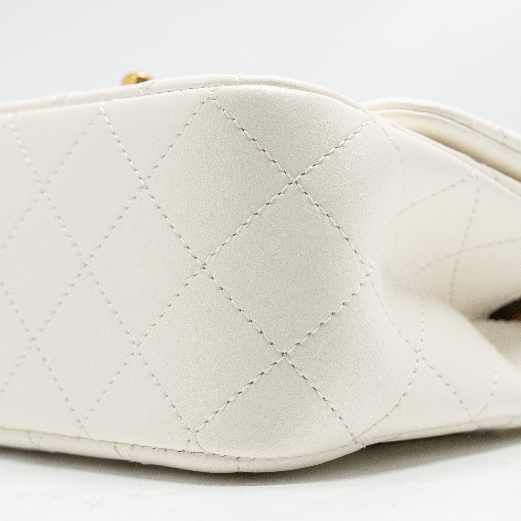 Chanel Pearl Crush Mini Square Lambskin White  (microchip)