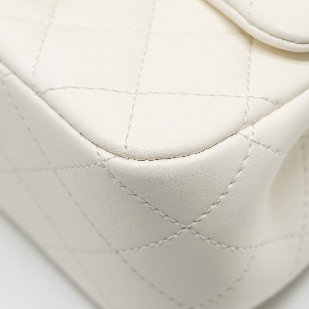 Chanel Pearl Crush Mini Square Lambskin White  (microchip)