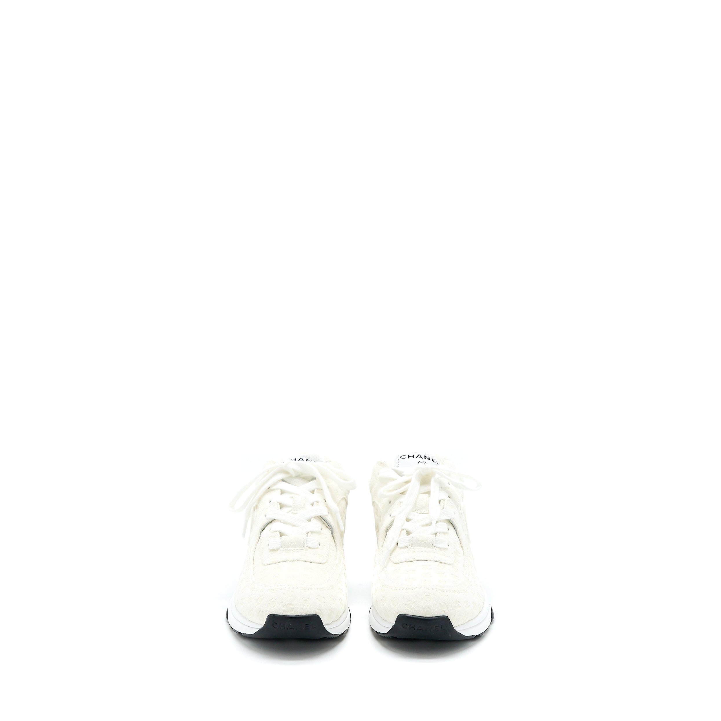 Chanel Size 37.5 22A Trainers Printed Suede Calfskin White