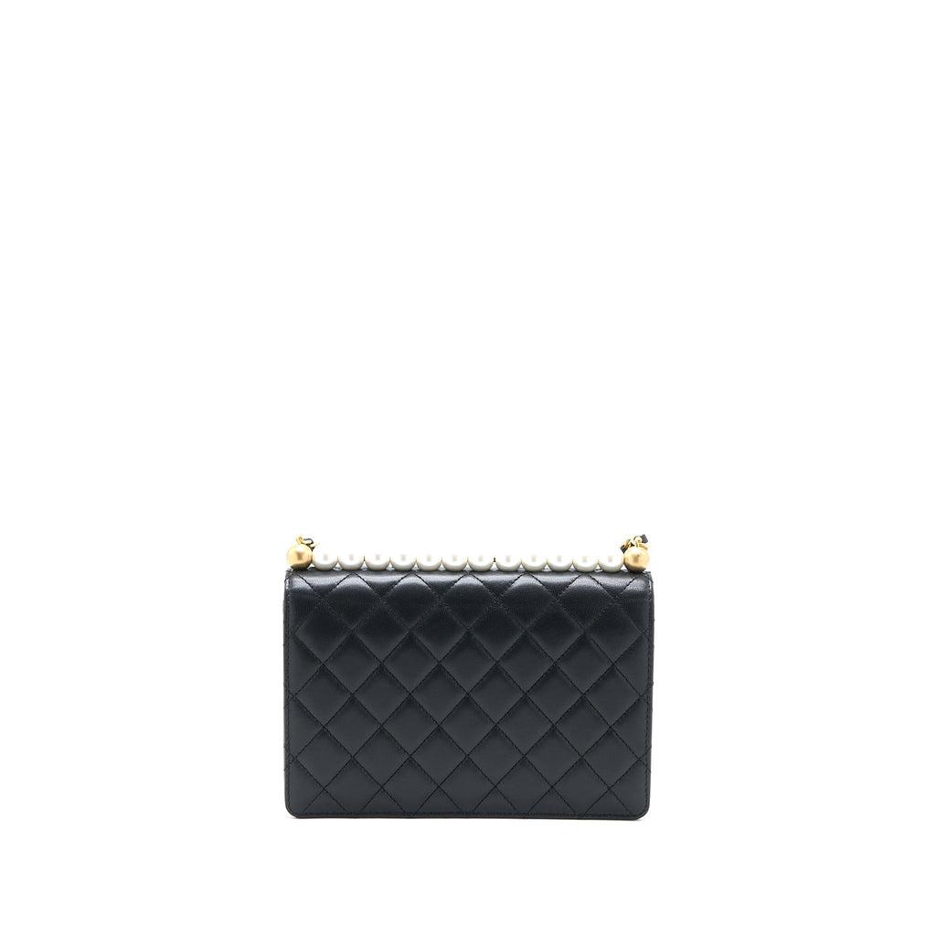 Chanel 20C Pearl Flap Bag Goatskin Black