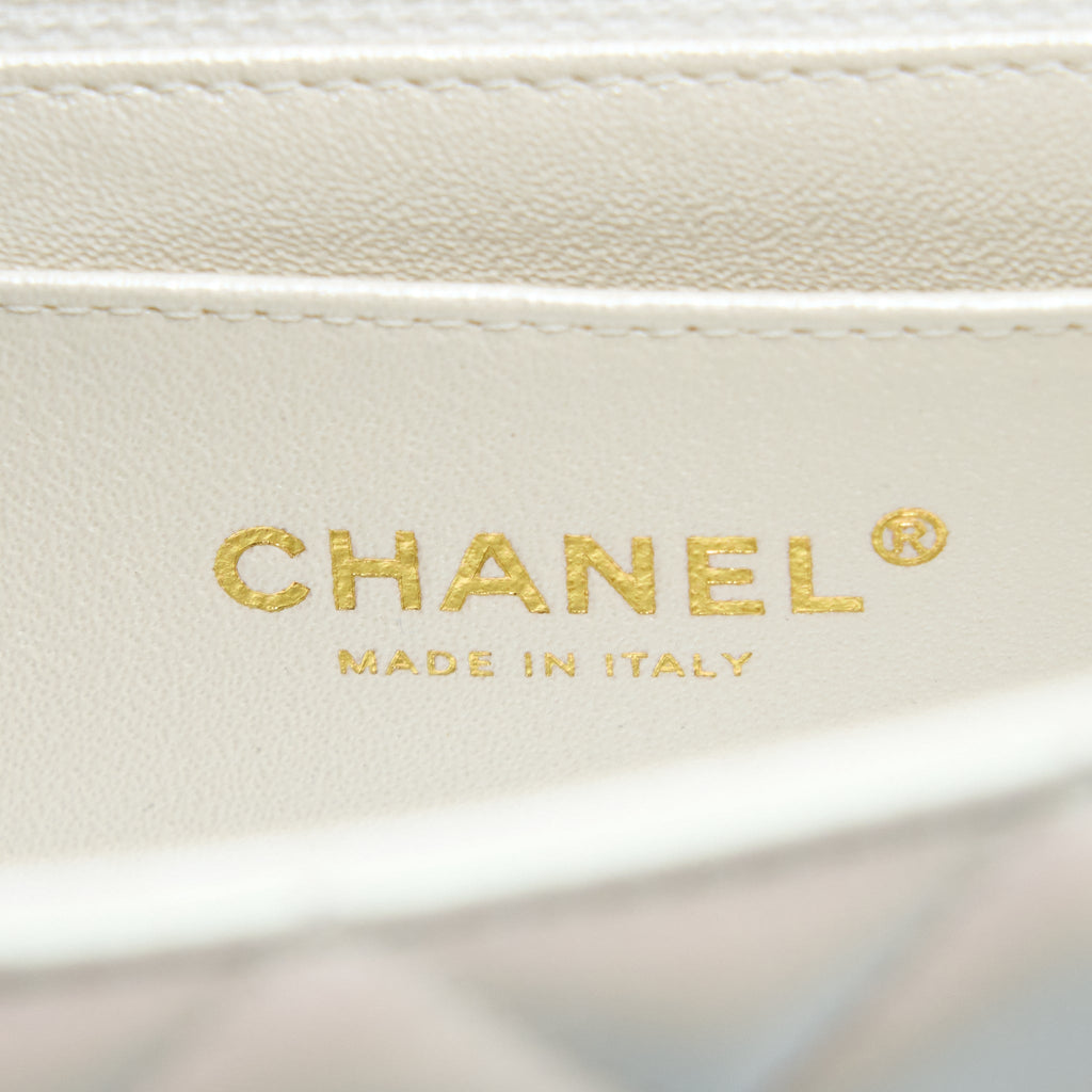 Chanel Classic Mini Rectangular Flap Bag Calfskin Iridescent White L