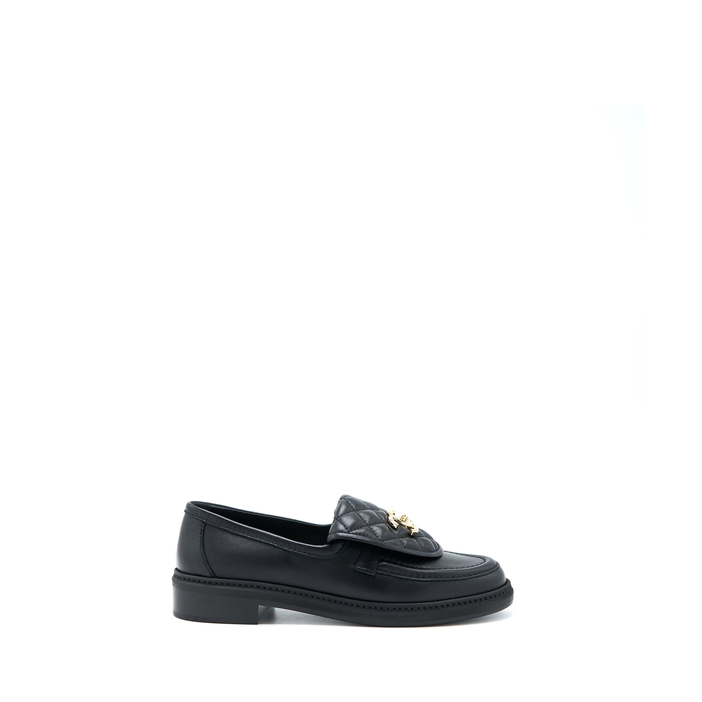 Chanel Size 37.5 Turnlock Loafers Quilted Leather Black L