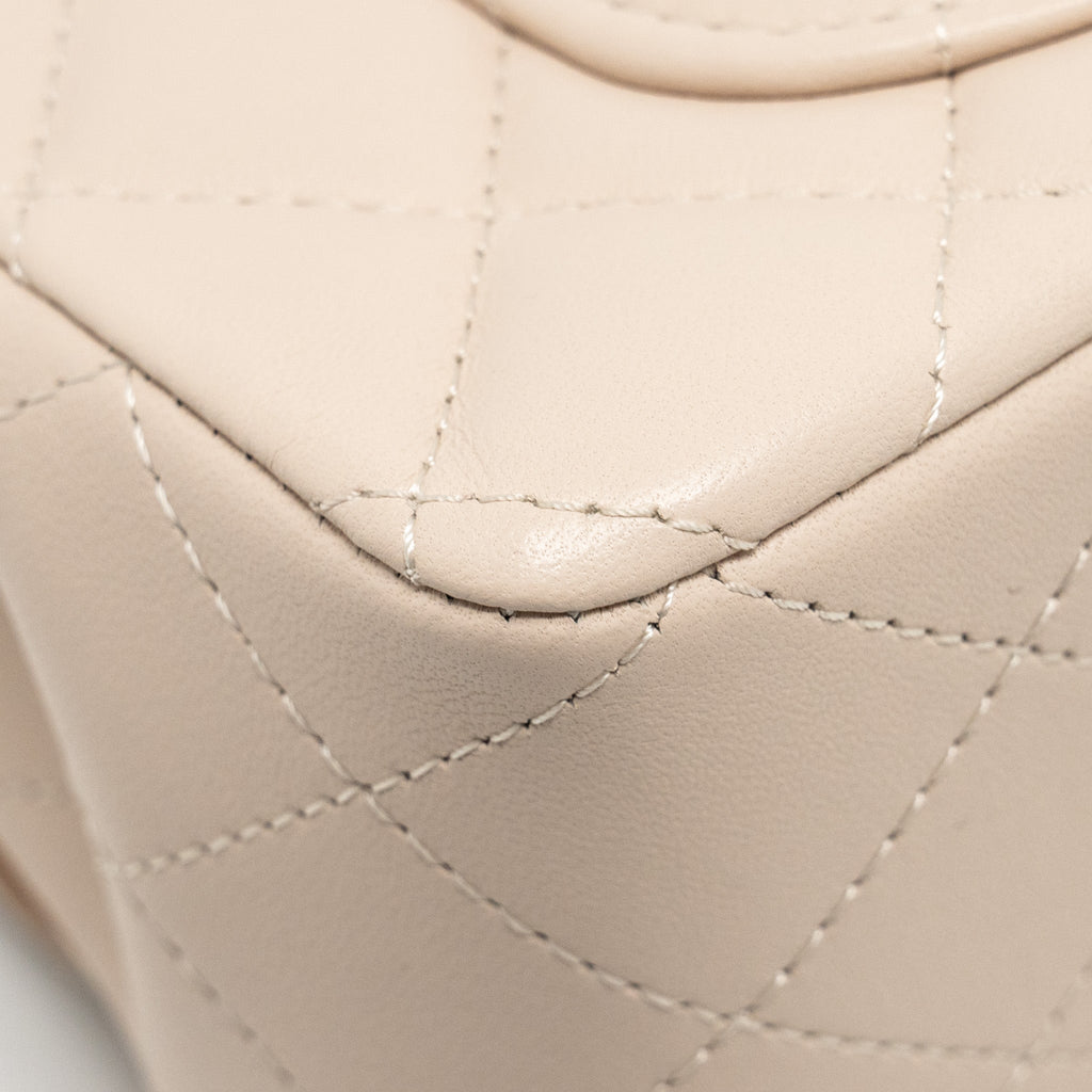 Chanel top handle Mini Rectangular Flap Bag Lambskin Ecru/Dark Beige L(microchip)
