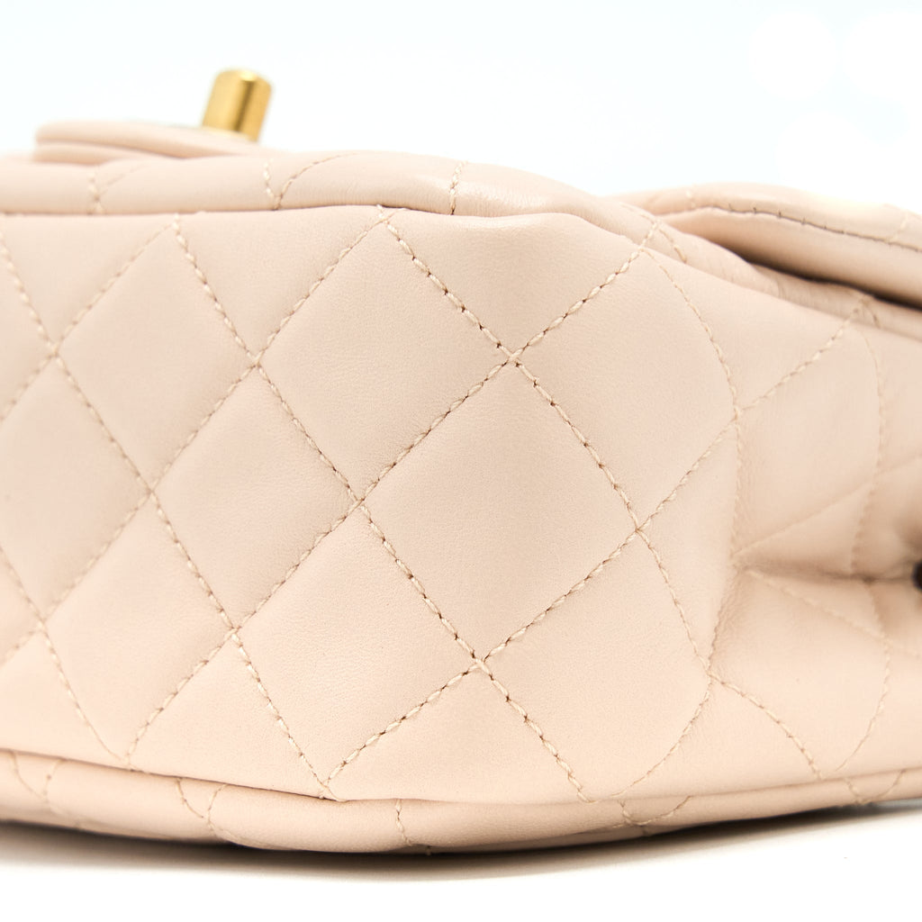 Chanel 22C Pearl Crush Mini Square Flap Bag Lambskin Light Beige