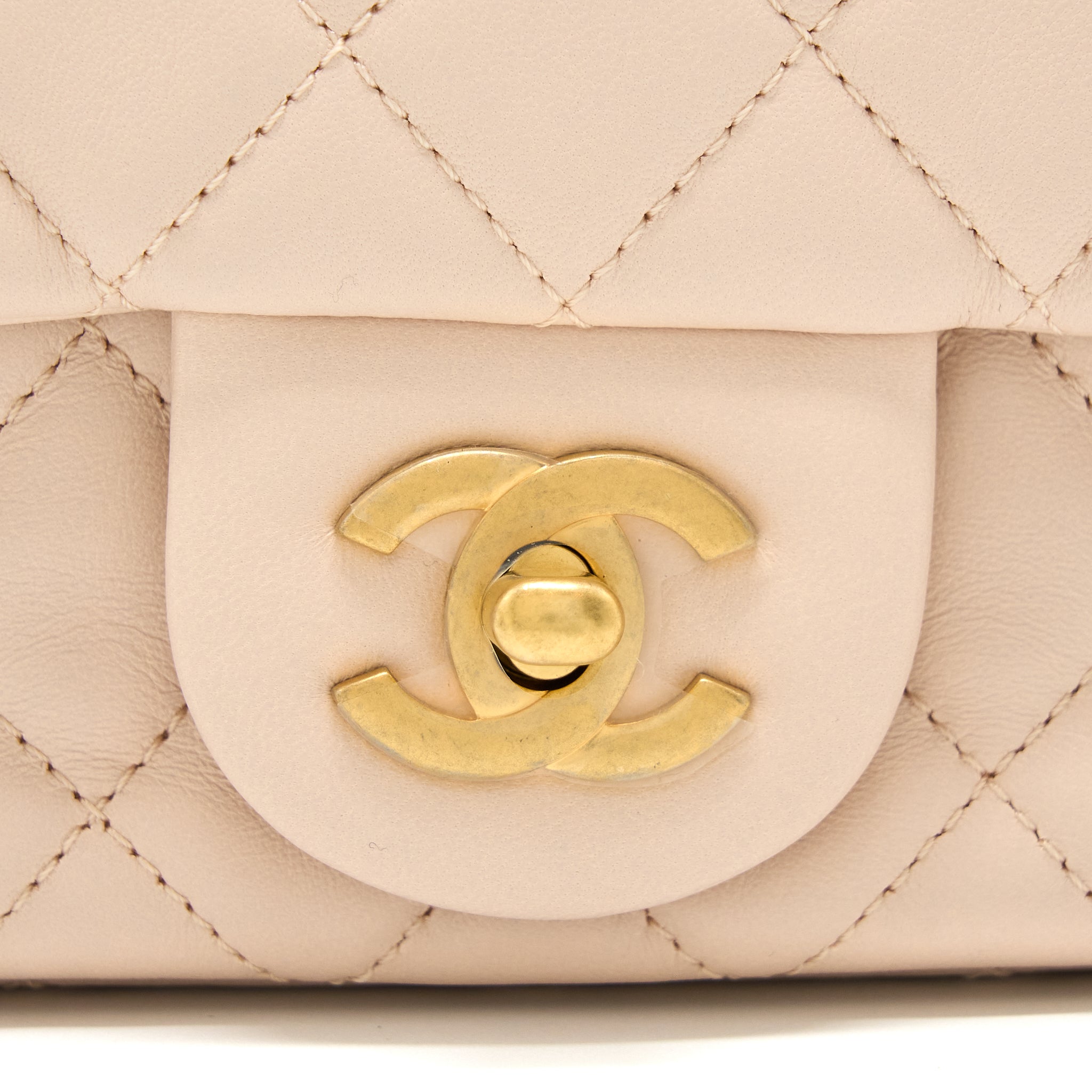 Chanel 22C Pearl Crush Mini Square Flap Bag Lambskin Light Beige