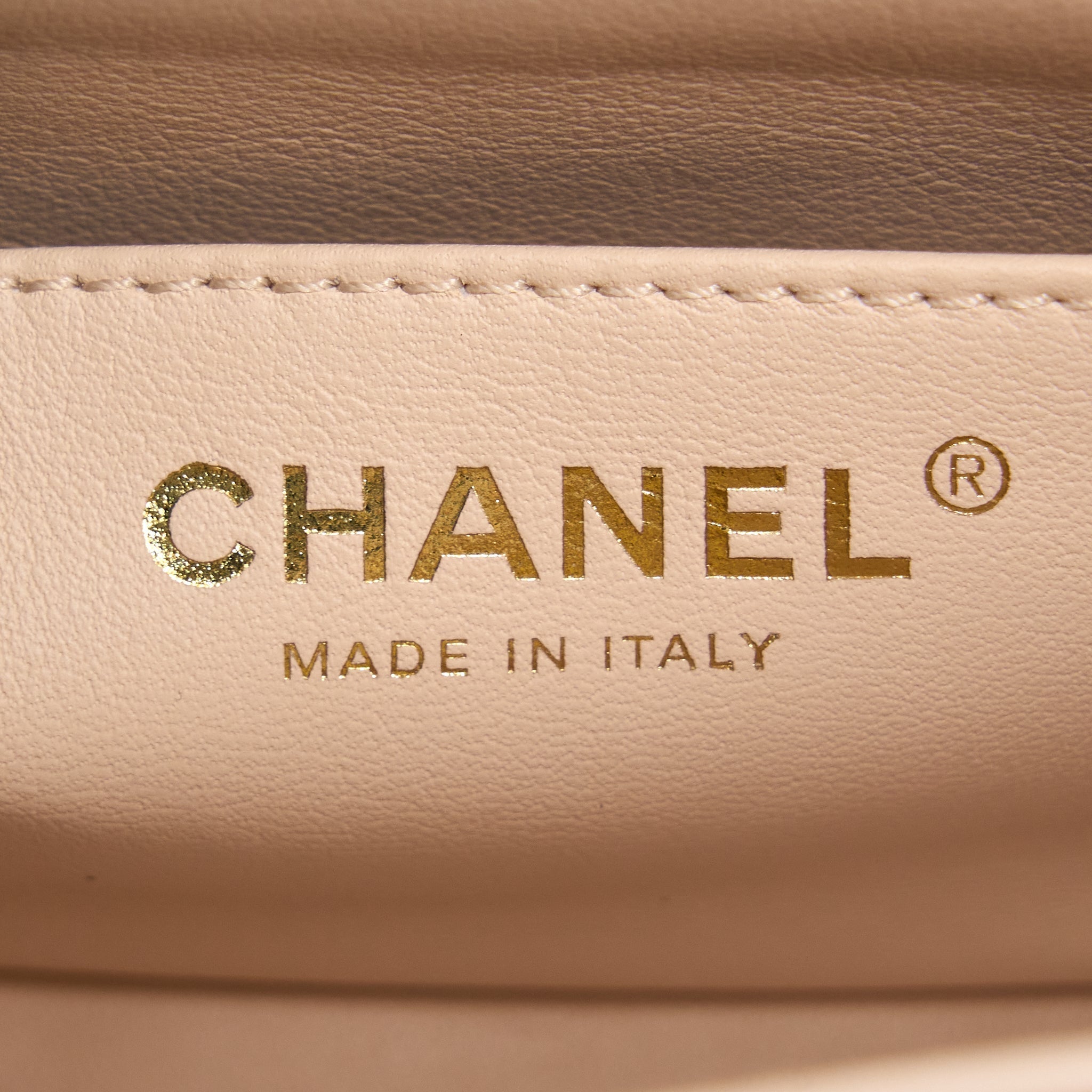 Chanel 22C Pearl Crush Mini Square Flap Bag Lambskin Light Beige