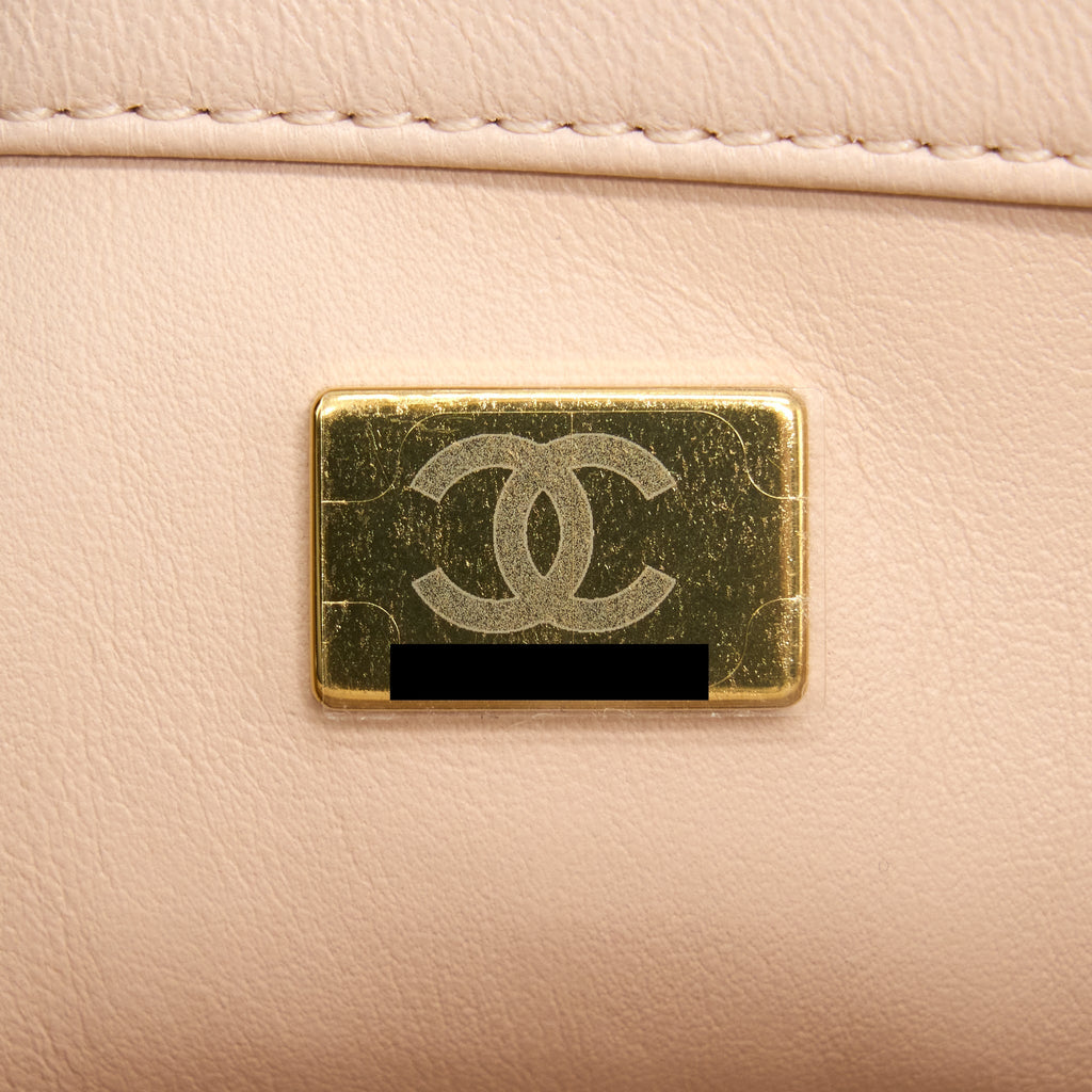 Chanel 22C Pearl Crush Mini Square Flap Bag Lambskin Light Beige