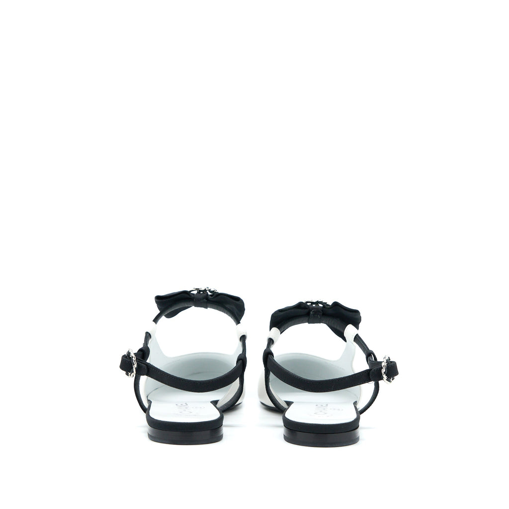 Chanel Size 38.5 Slingback With Ribbon White/Black