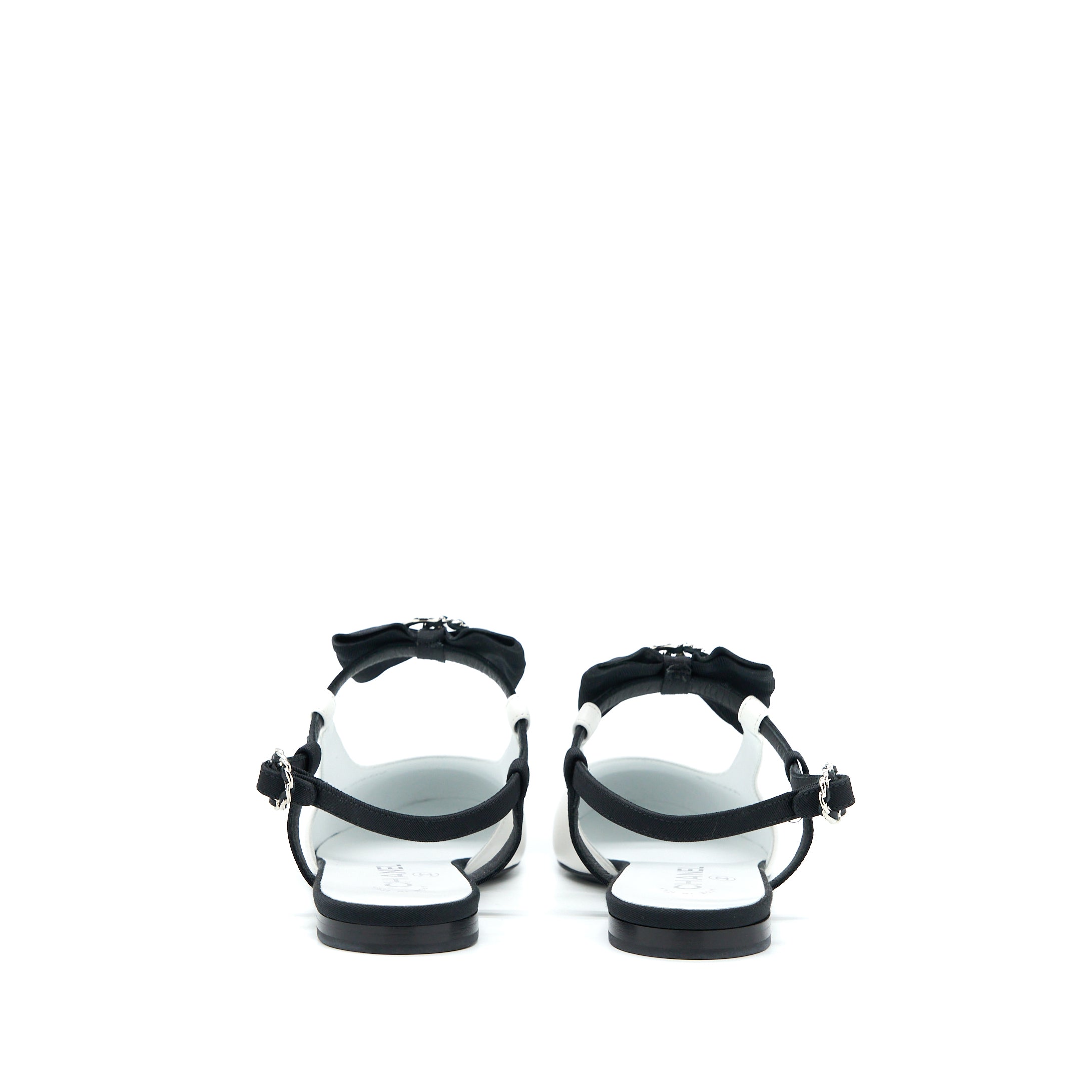 Chanel Size 38.5 Slingback With Ribbon White/Black