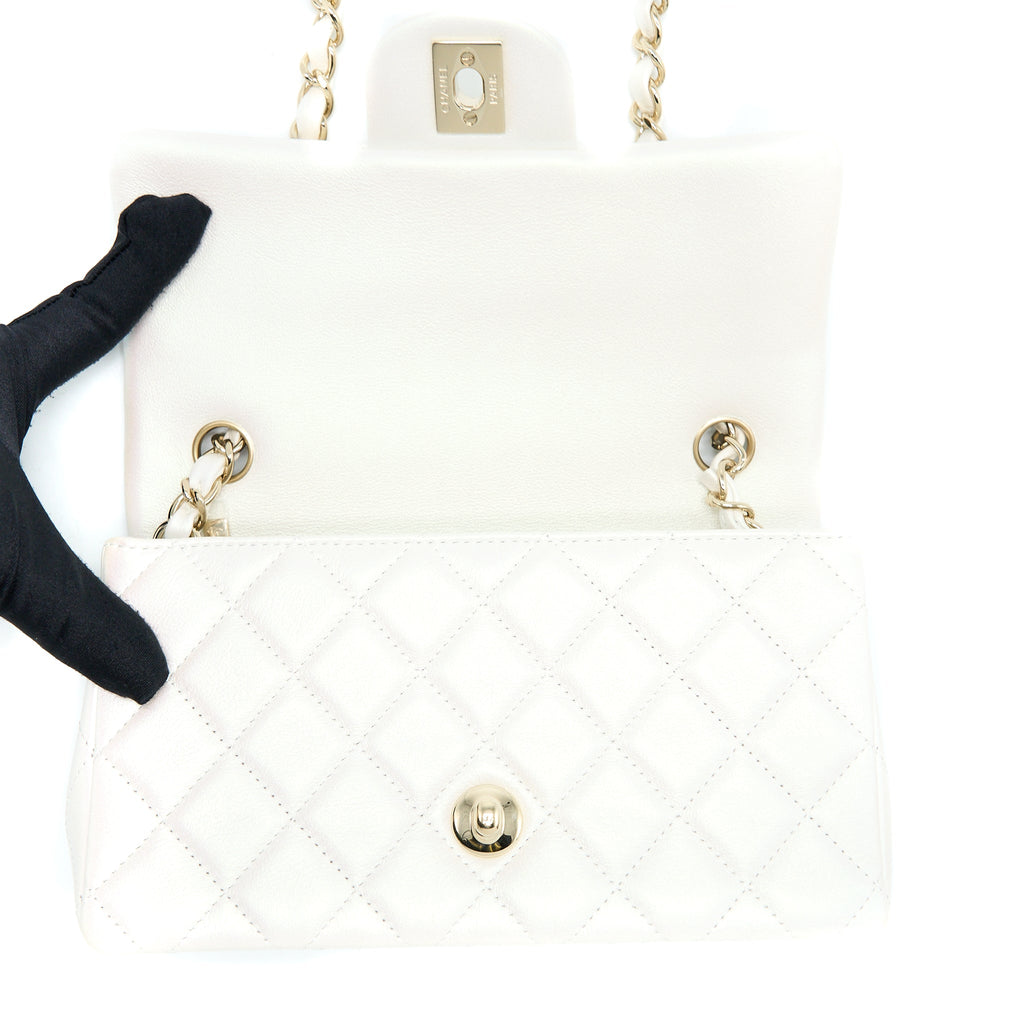 Chanel Classic Mini Rectangular Flap Bag Calfskin Iridescent White L