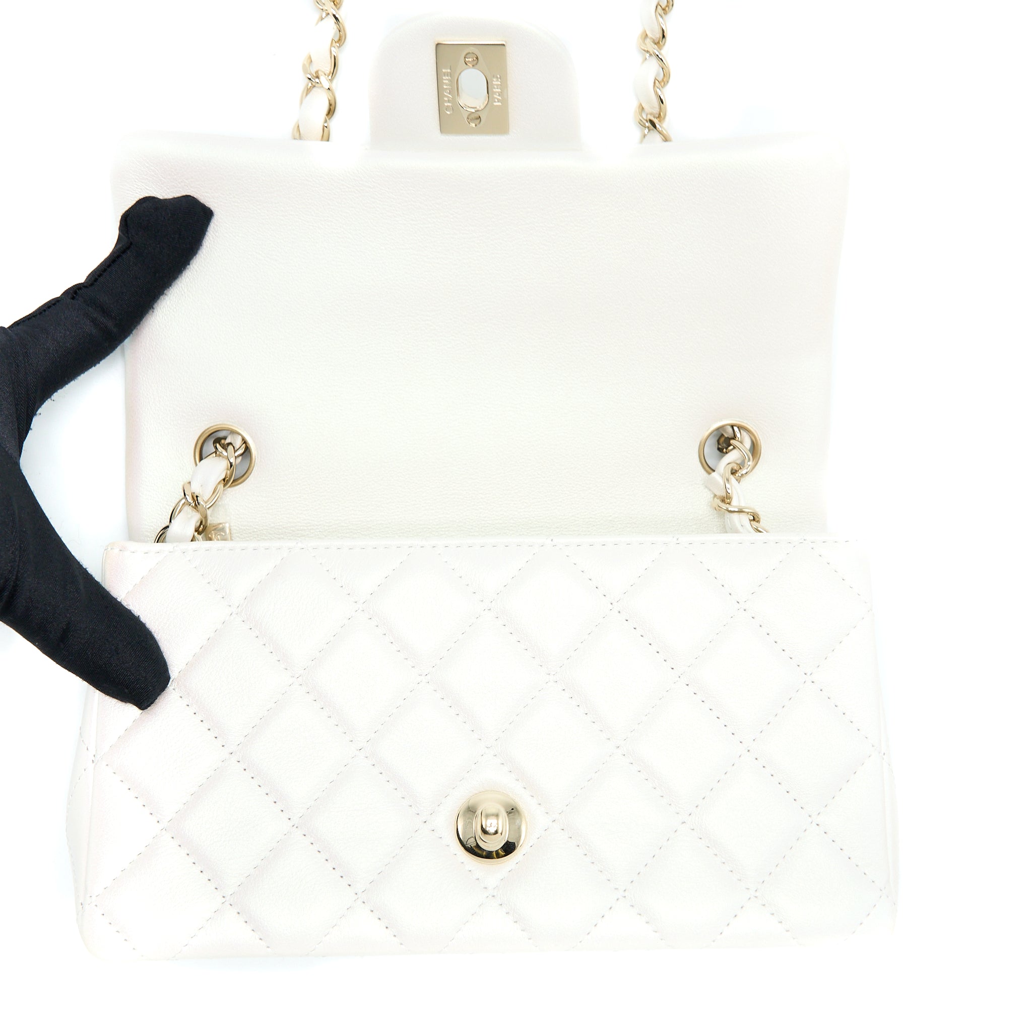 Chanel Classic Mini Rectangular Flap Bag Calfskin Iridescent White L