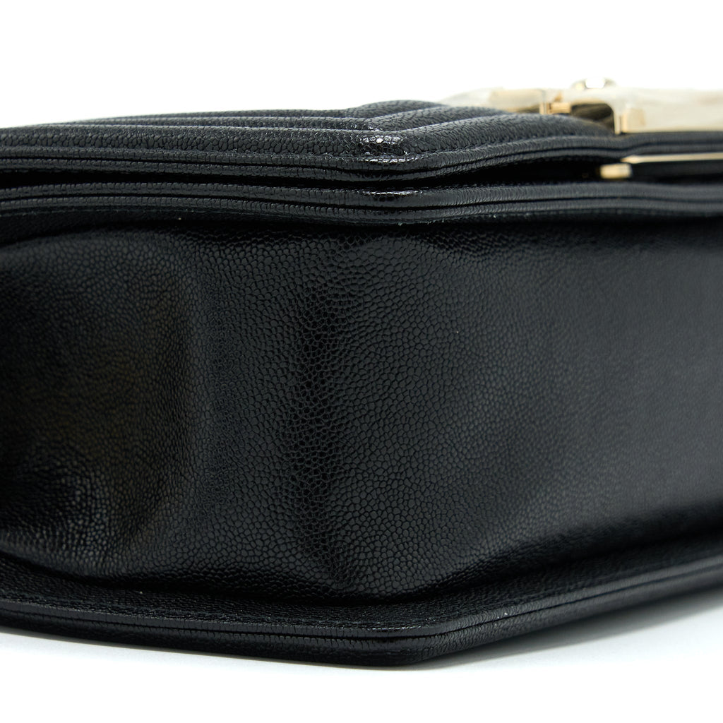 Chanel Small Boy Bag Chevron Caviar Black L