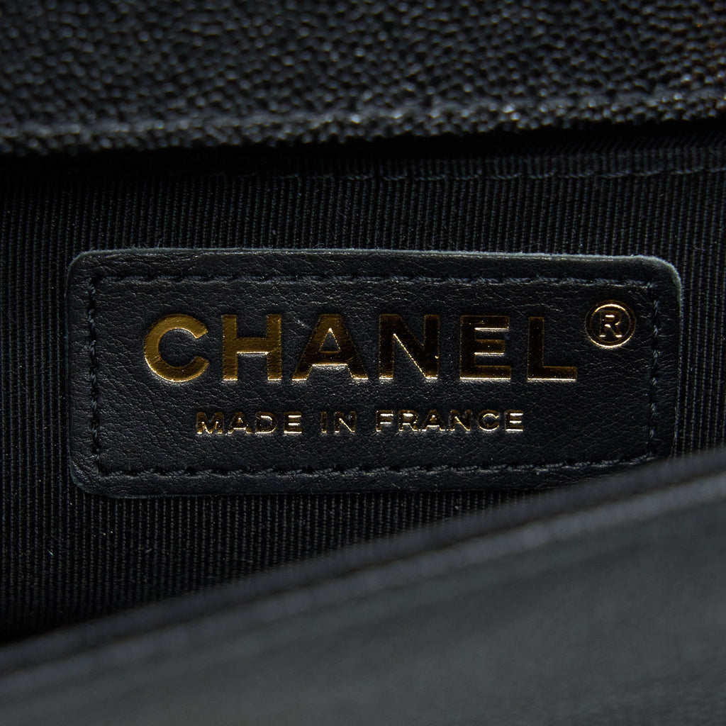 Chanel Small Boy Bag Chevron Caviar Black L