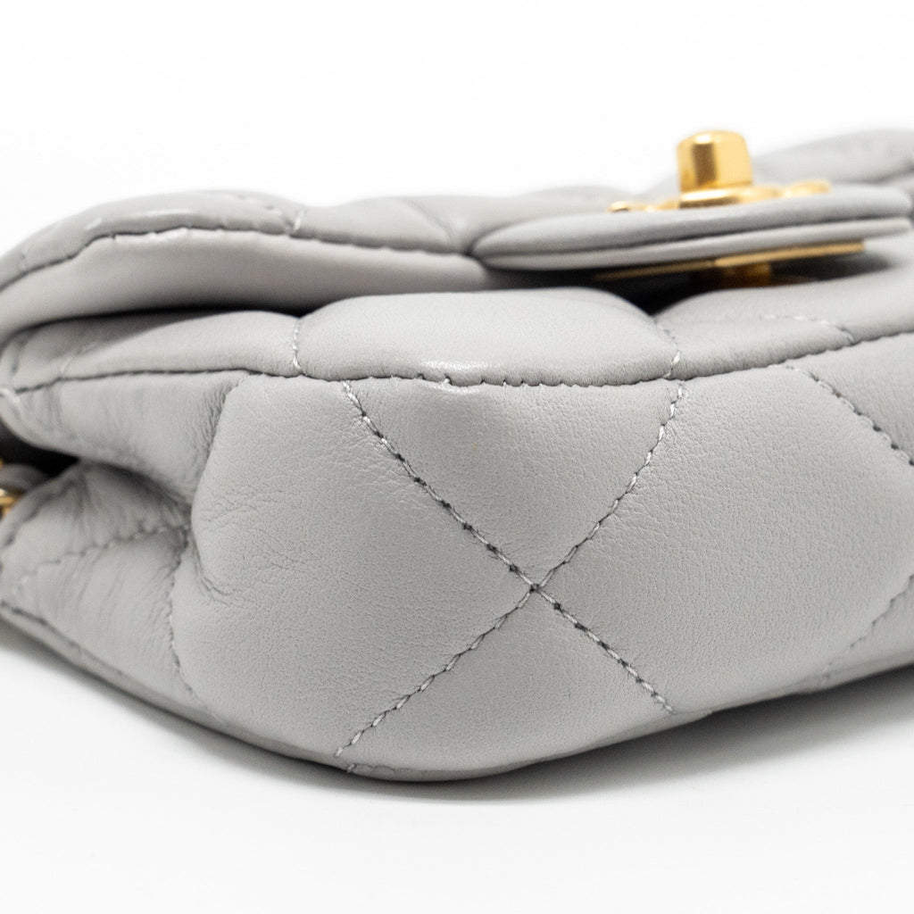 Chanel Mini Quilted Flap Card Holder with chain Lambskin Grey