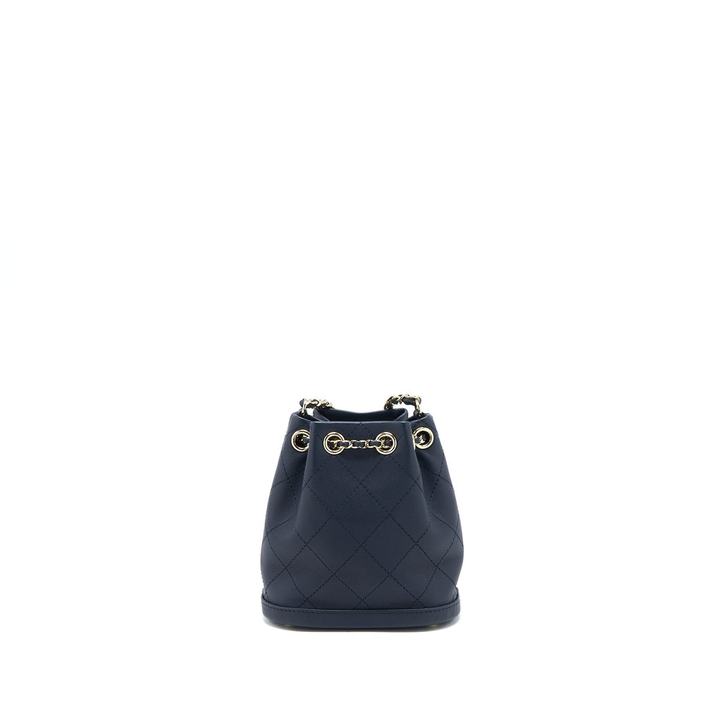 Chanel Mini Drawstring Bucket Bag Lambskin Navy
