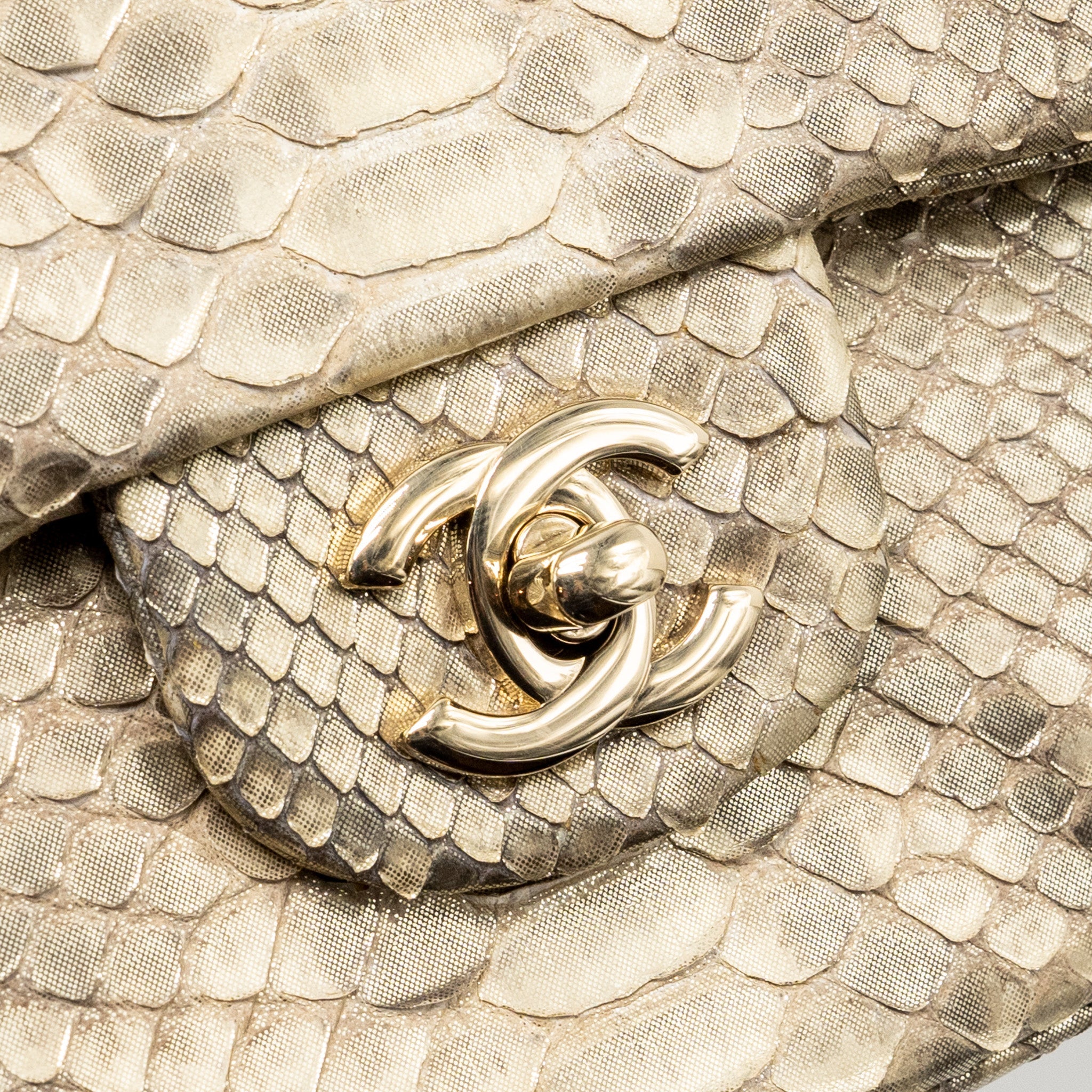 Chanel medium classic double flap bag python Gold
