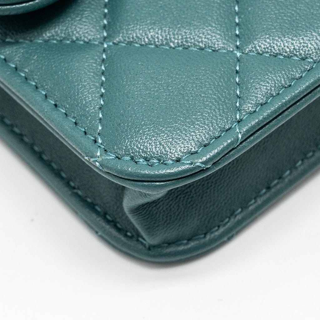 Chanel top handle mini flap bag lambskin Green